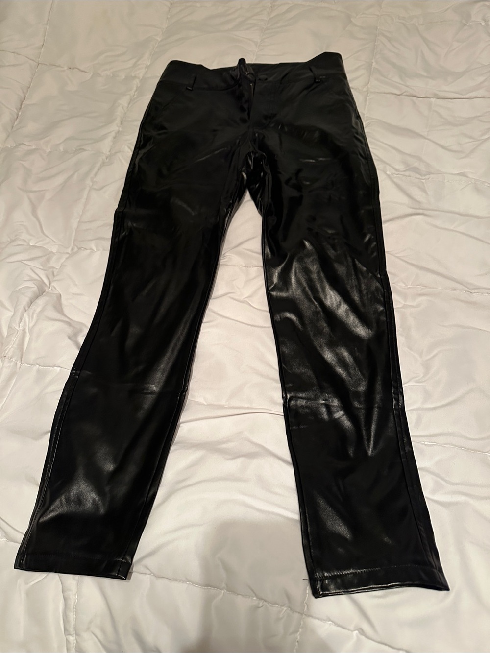Straight Leg Faux Leather Pants - Black